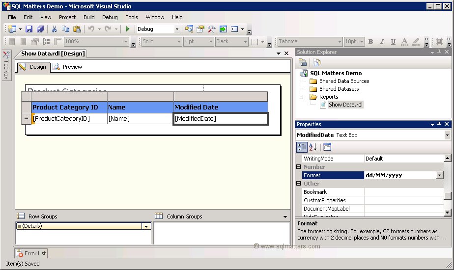 SSRS report with UK date format in BIDS